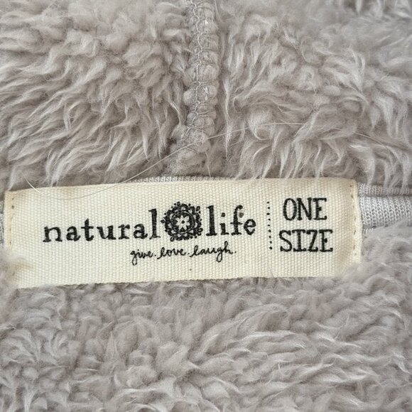 Natural Life Sherpa Fringed Trim Hooded Jacket One Size O/S Beige Fleece Boho - Picture 4 of 9